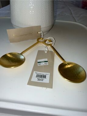 NWT- Bloomingville gold tone decorative serving spoons. Set of 2